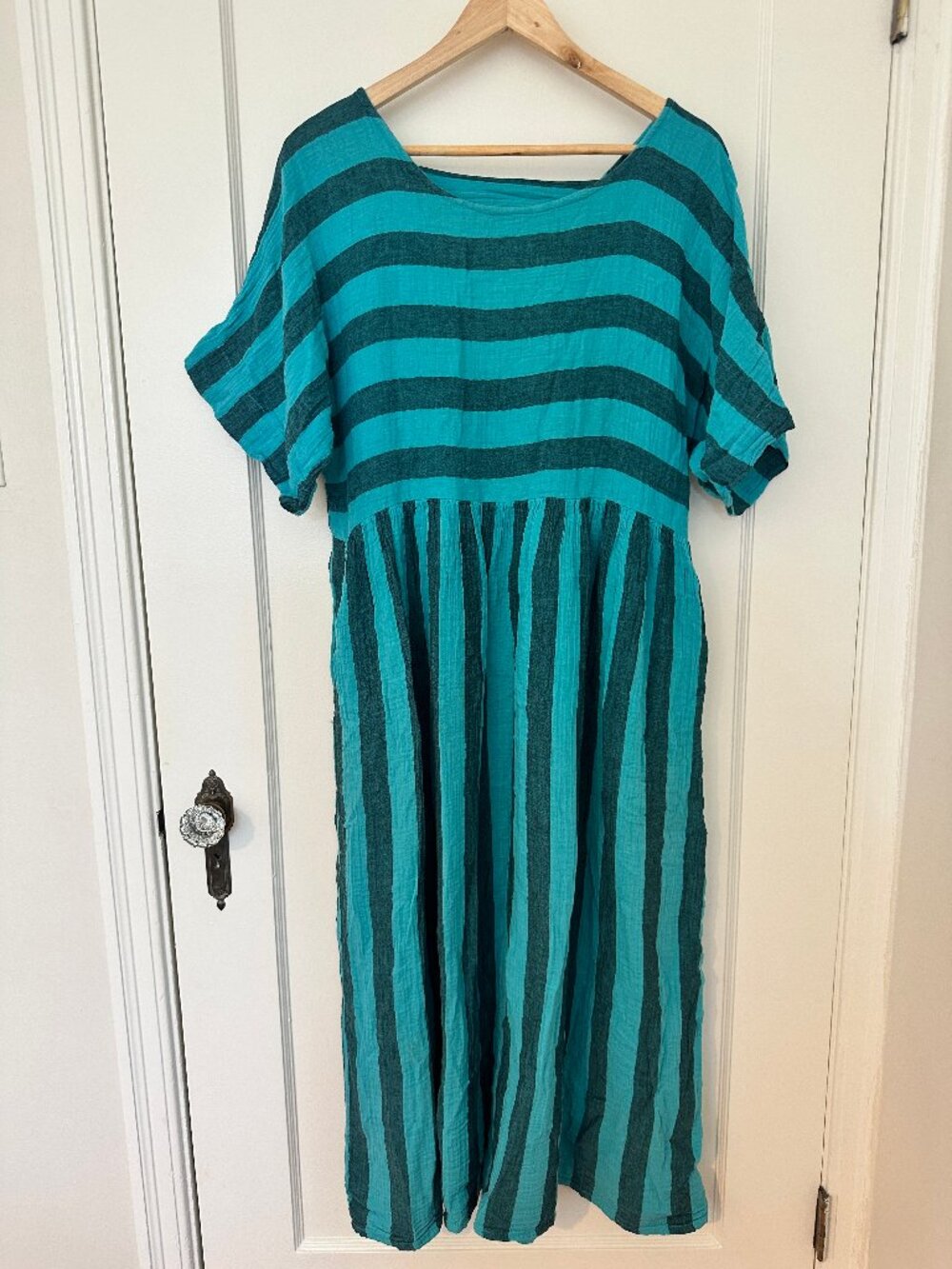 Curator SF Teal Striped Gauze Dress M